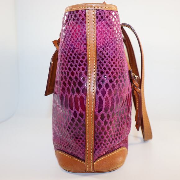 Dooney & Bourke Purple Snake Embossed Leather Tote Bag with Red Interior - Picture 3 of 11